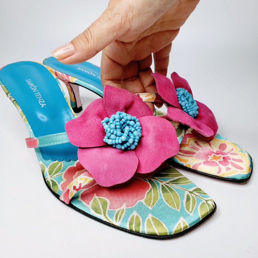 Ramon Tenza Flower Front Slip On Sandals 10 B - Picture 4 of 10